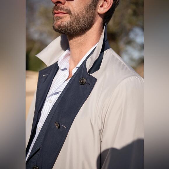 Gallotti Men's Reversible Raincoat in Navy and Beige Size US 42 NWT - Picture 4 of 14